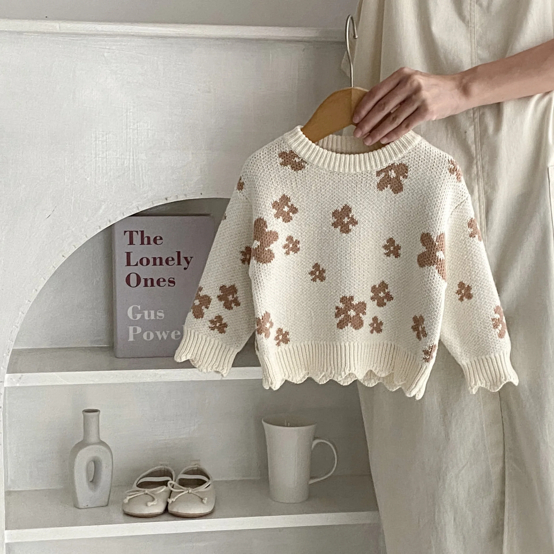Engepapa Autumn Infant Pullover Knit Girls Flower Jacquard Sweater Cotton Baby Clothes