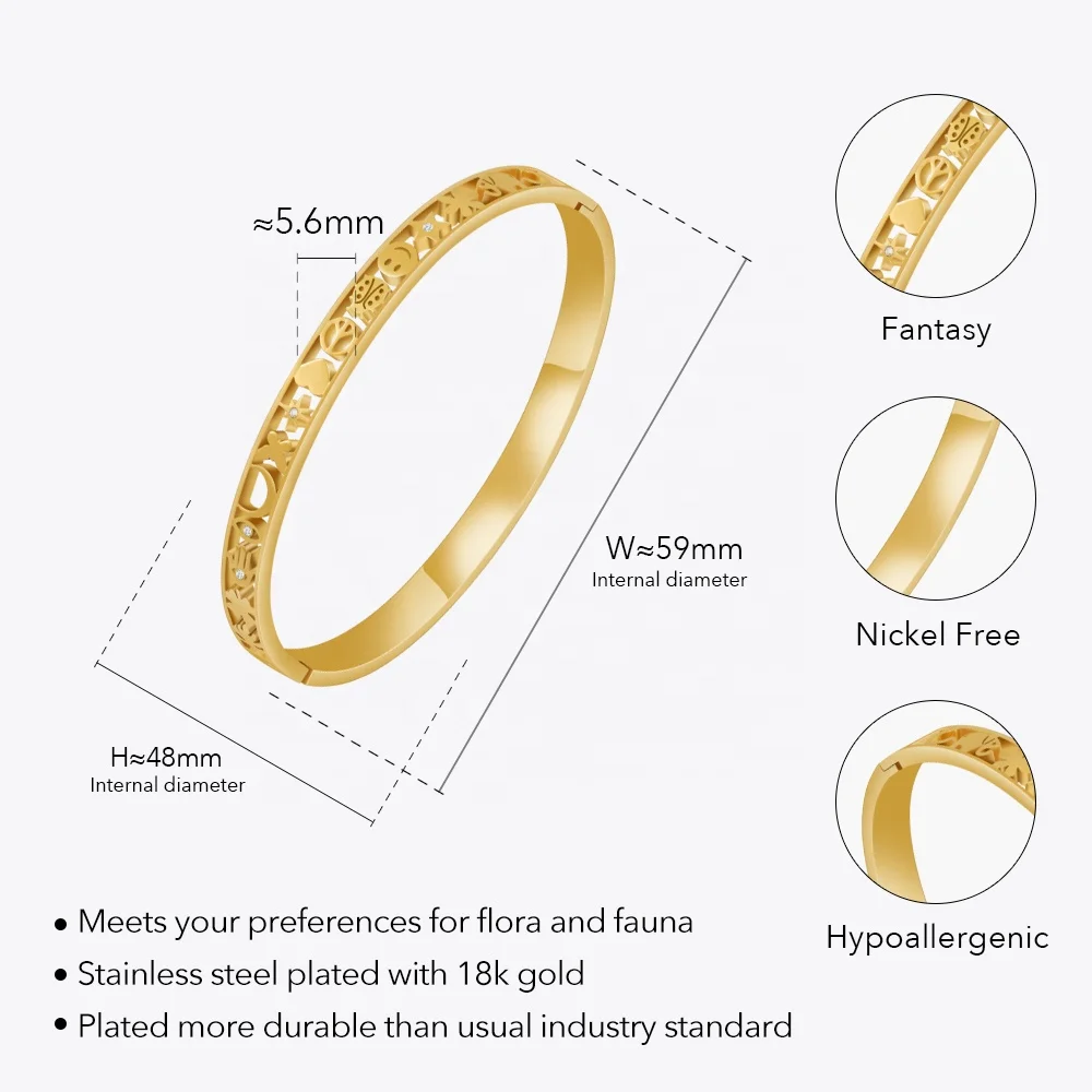 Latest 18K Gold Plated Stainless Steel Jewelry Unique Design Mixed Pattern Round Hollow Bangle Trendy For Women Bracelet B232369