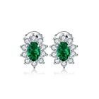 Oval Green Emerald Classic Design Earrings Oval Cut Halo 925 Sterling Silver Stud Earrings