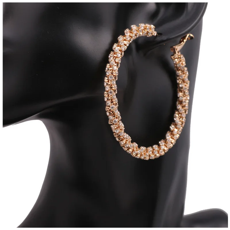 30mm - 70mm diamond hoop earrings gold silver large small twisted rhinestone hoop earrings custom hoop earrings