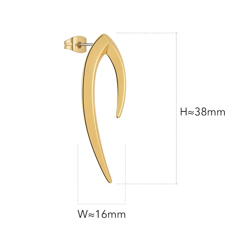 Original Design 18K Gold Plated Brass Jewelry In Ear Stud For Women Gold Color Blade Piercing Pendientes Punk Earrings E221437