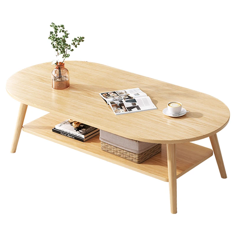 Simple Oak White Grey Walnut Oval Frame Coffee Table for Home with PVC Wooden Legs