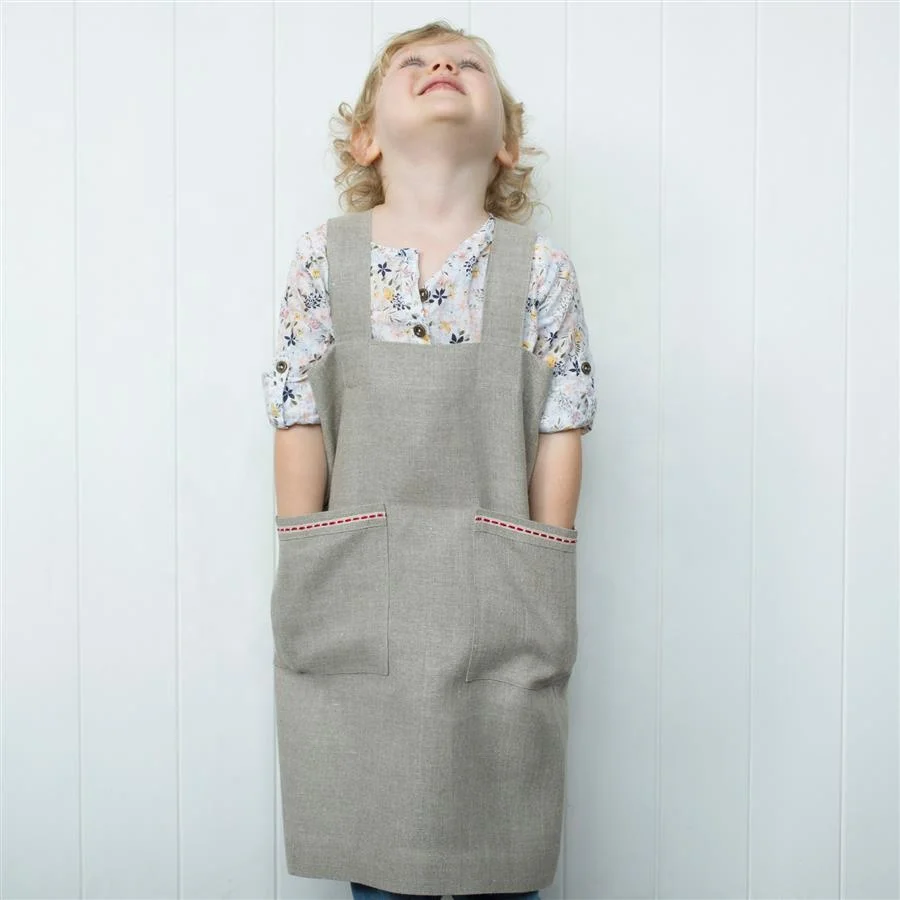 Linen Cotton Aprons Children Kids Cross Strap Linen Kitchen Child Apron School Smock&Apron