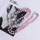 Crystal Rose Quartz Necklace Mala Beads Healing Crystal Chakra Necklace Yoga Jewelry Gift