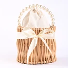 Bags Wicker Bag Natural Wicker Woven Straw Beach Bucket Outside Women Pearl Handle Bags