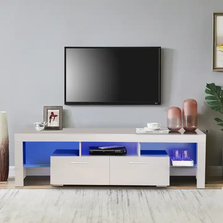 Home living Room Furniture High Glossy UV Chipboard Black Color Wall Shelf Side Table Tv Stand Table