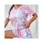 Tie Dye Shorts Fashion Casual Tie Dye Crew Neck T-shirt Sets Sports Shorts Suit For Women