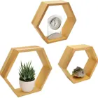 Natural Hexagon Hexagonal Natural Wood Hexagon Shelves - Wall Mounted Hexagonal Floating Honeycomb Shelves