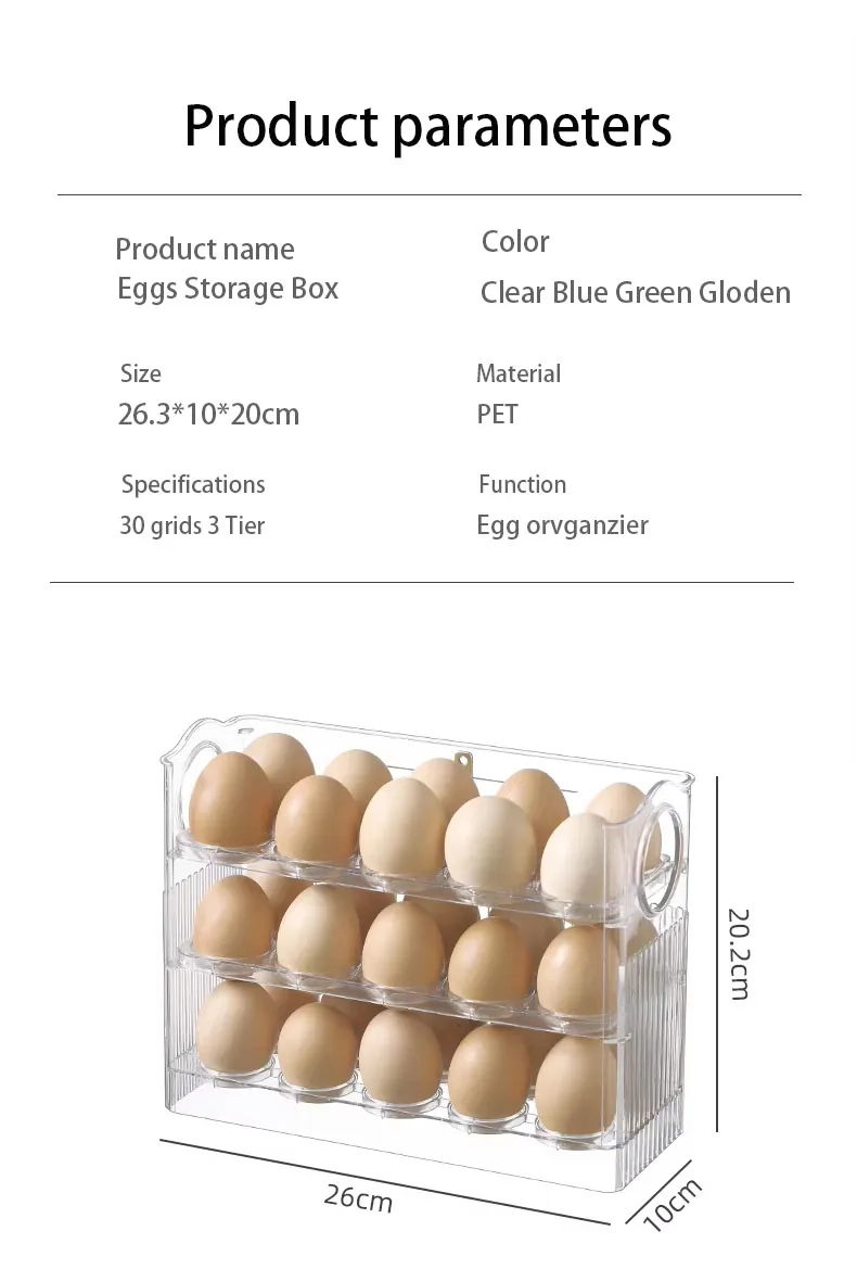 30 grids 3 Tier Egg Organizer Automatic Plastic Eggs Storage Box Holder PET Refrigerator Egg Container For kitchen Accessories