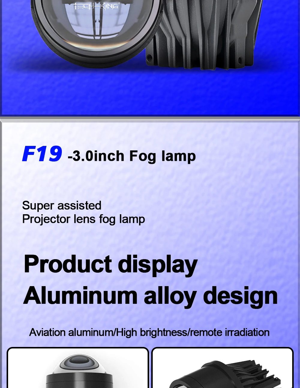 TECH-KING car accessories 3.0inch projector led fog lights for universal cars 12V 6000K 100W High brightness lens fog lamp