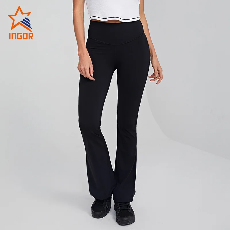 Custom activewear designed logo compression flare yoga pants digital printing custom flare leggings for women