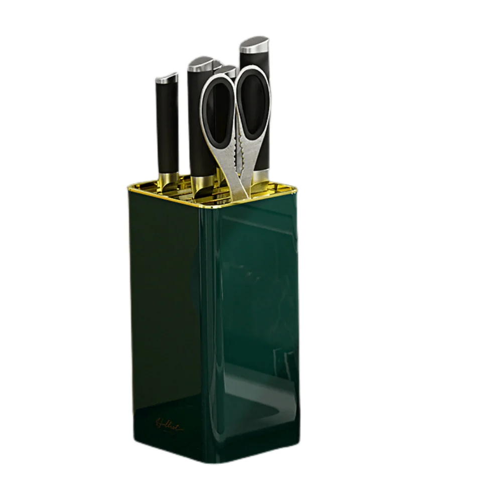 High quality Plastic square green kitchen shelves storage knife rack block stand space saver knife storage organizer