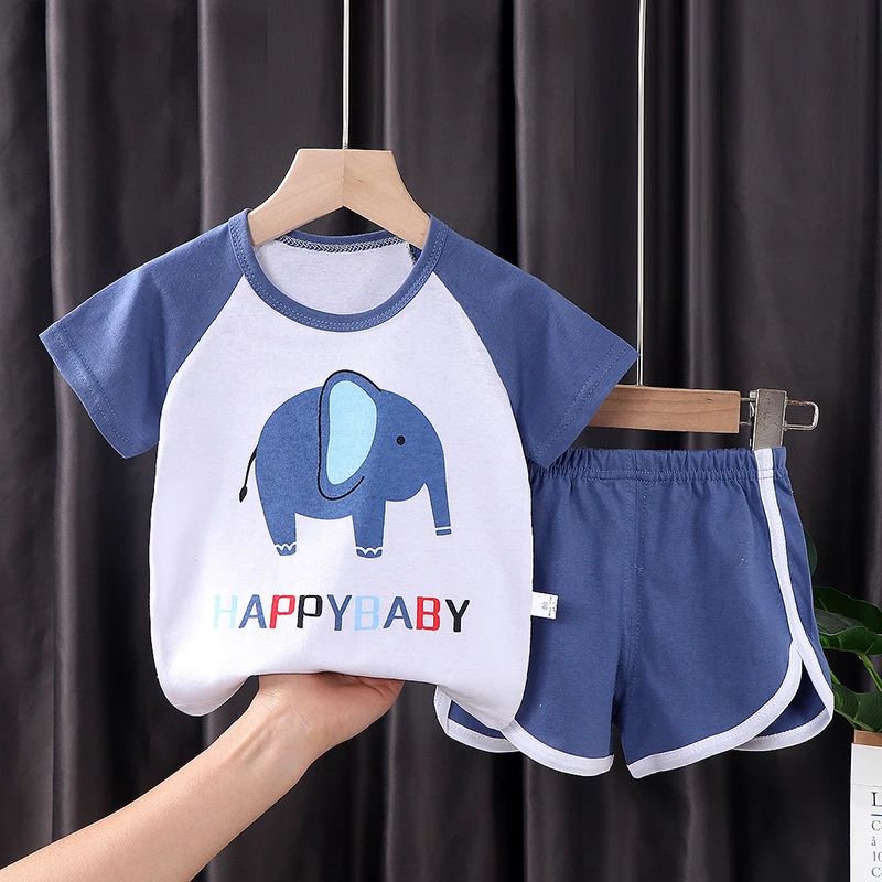 Summer Wholesale Children Kids Clothes Short Sleeve Baby Boys Clothing Set Spring Cotton Quantity Suit