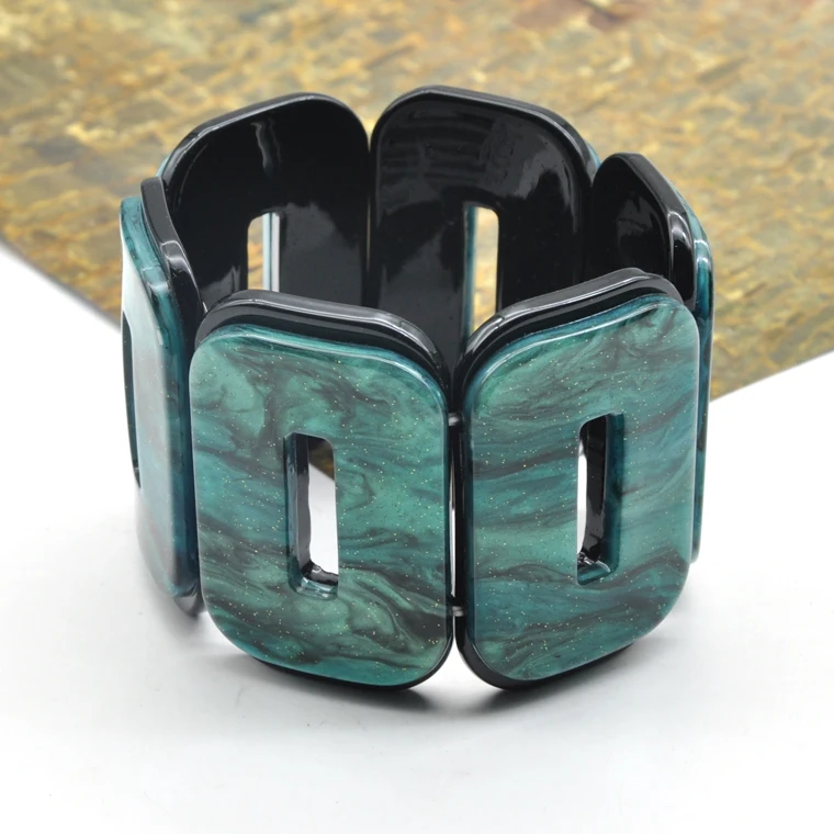 Fashion punk hollow out custom color acrylic chain link resin elastic bracelet