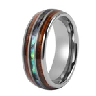 Silver Ring 8mm Tungsten Wedding Band Natural Colorful Abalone Shell Inlay Silver Domed Mens Ring