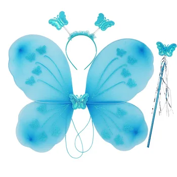 Led Glitter Butterfly Wings For Kids Three-Piece Headband Fairy Wand Head Buckle Durable Lovely Butterfly Wings
