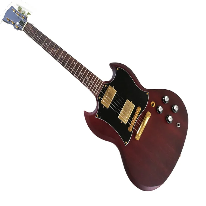 red and gold electric guitar