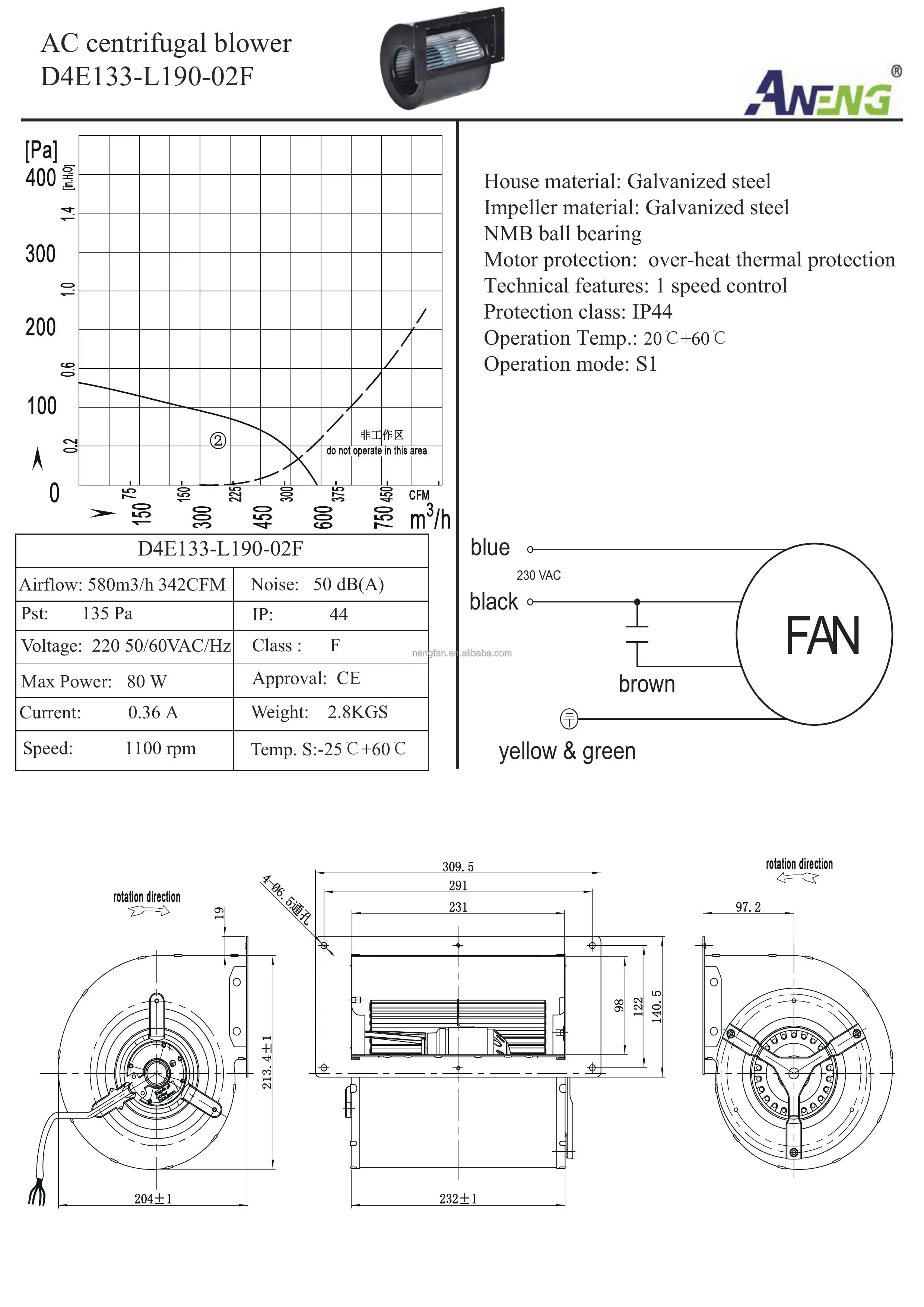 Centrifugal Blower, 220V, 133*190mm, Steel, 1500 - detail 12