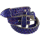 Rhinestone Belts Belt Low MOQ Custom Shiny Blue Designer Crystal Rhinestone Belts With Big Belt Buckle
