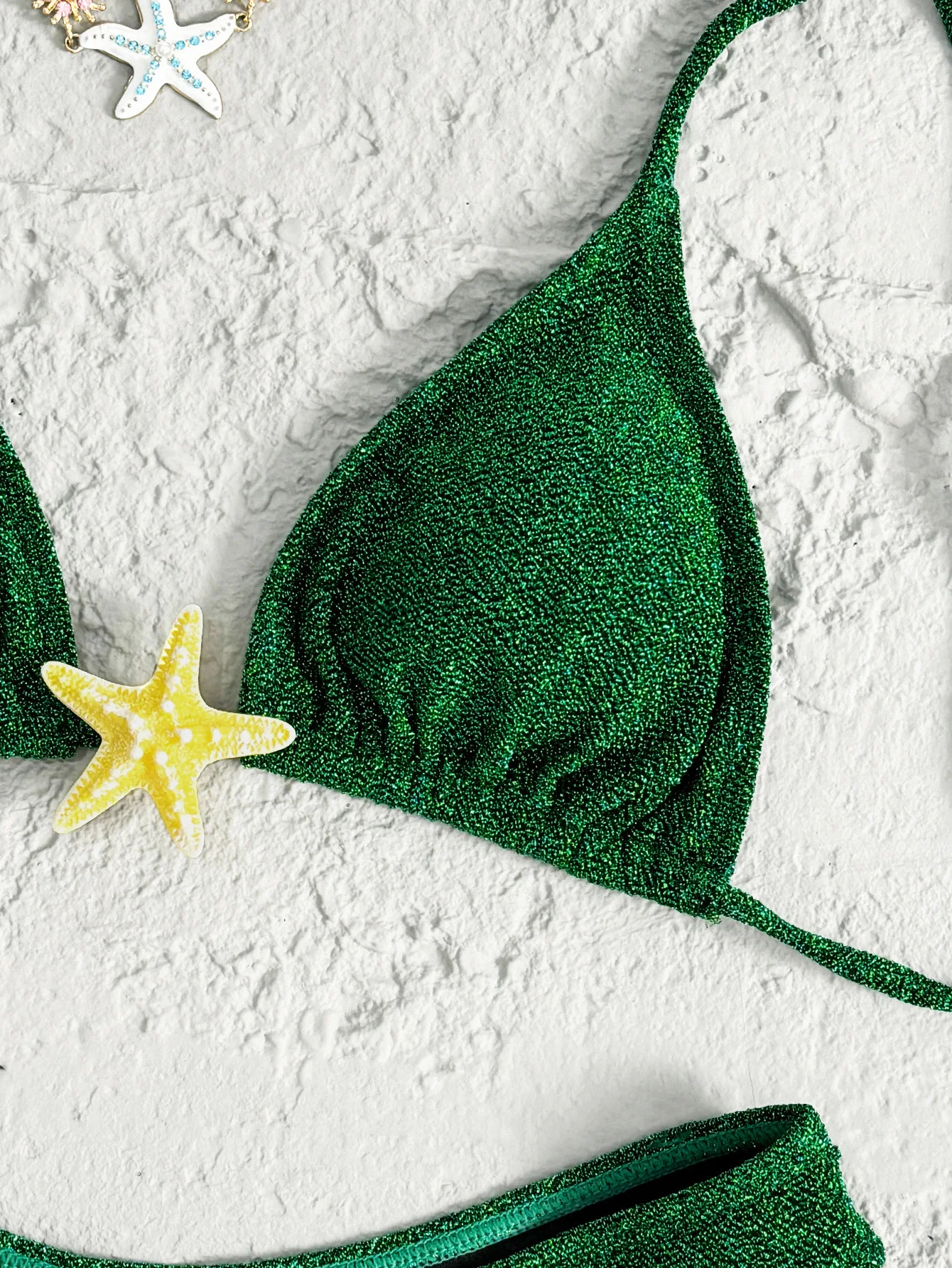 OEM/ODM Custom Two Piece Bikini Beachwear for Women Sexy Solid Star Print Triangle Swimsuit with Shiny Glitter Thong Swimwear Hfd3df7736c0e405c91b87538b3a541cci