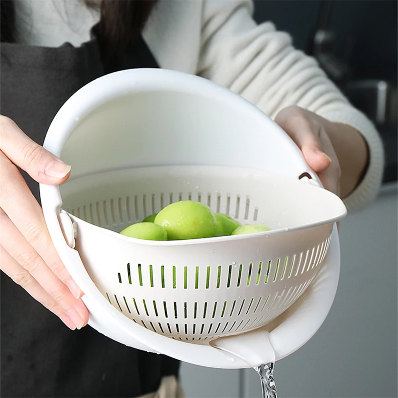 Double Layer Rotating Drain Storage Basket Multi Function Fruit Dish