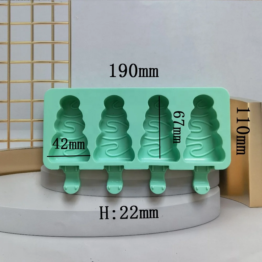 Summer Silicone Ice Cream Mold 4 Holes Popsicle Christmas Tree Shape Maker Chocolate Tray Dining Bar Home Garden Baking Tools