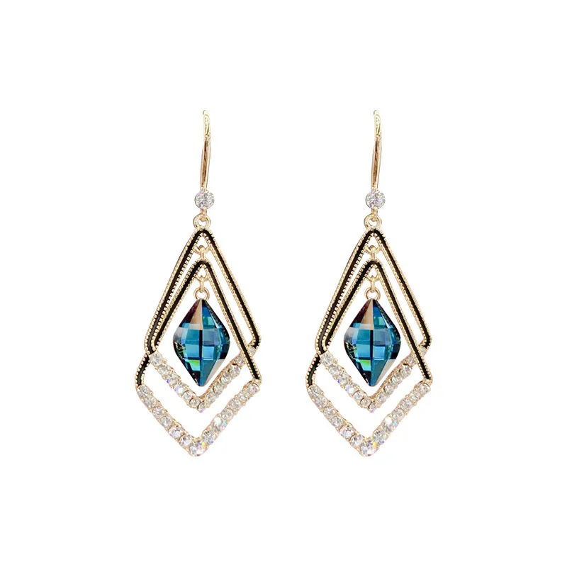 Fashion Korean Geometric Double Diamond Crystal Earrings 2024 Diamond Jewelry Earrings Women's