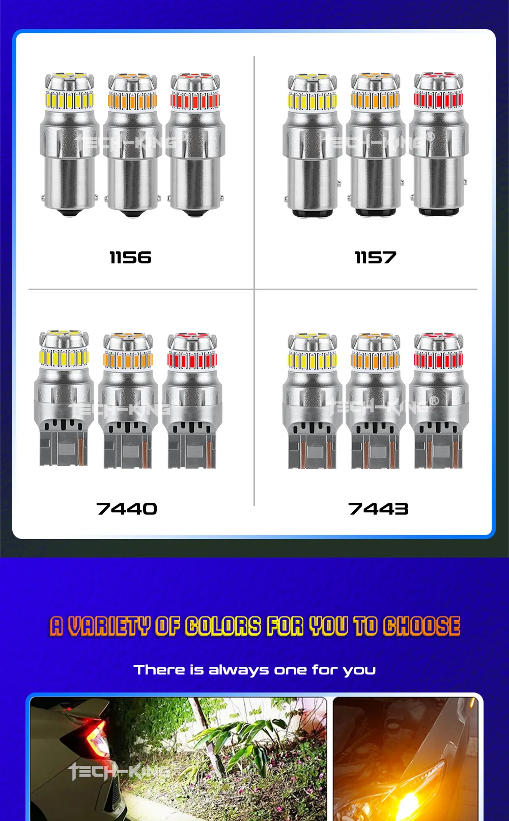 TECH-KING Car Brake Turn Light Led Width Lamp Interior Bulb White 12V-50V 1156 1157 S25 3156 3157 T20 7440 7443 Led Bulb