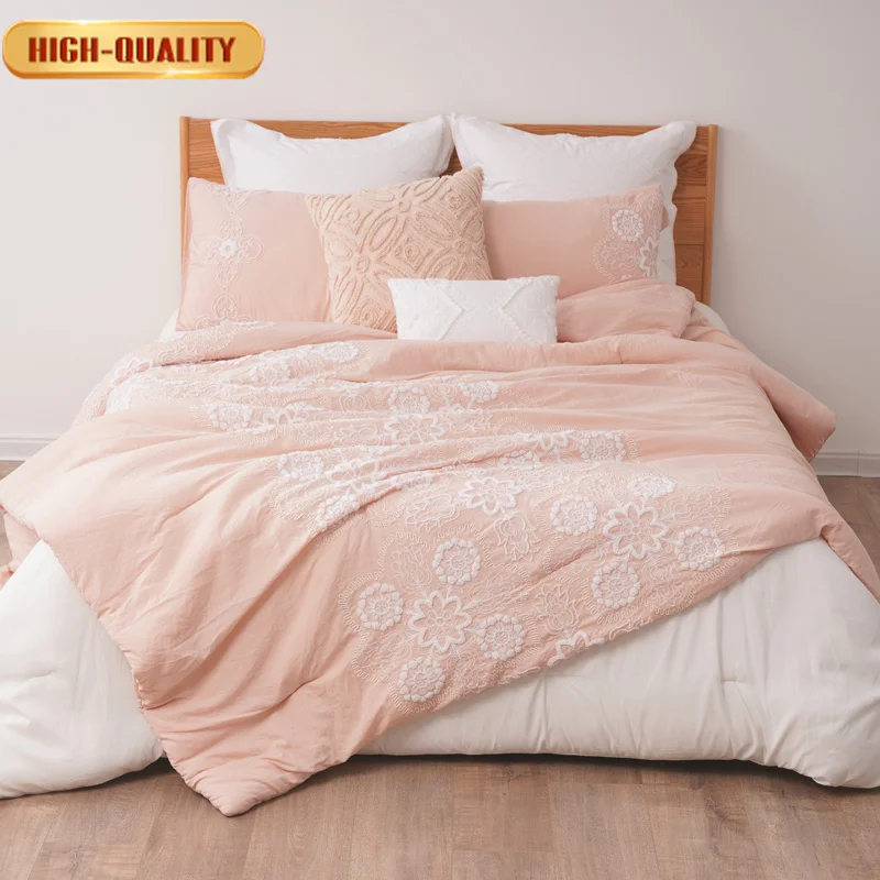 pink embroidered duvet cover