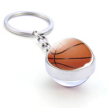 New Hot Sale Glass Ball Double Side Basketball Football Key Ring Fashion 3D Volleyball Baseball Pendant Key Chain