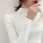 Knitted Winter High Neck Long Sleeve Turtleneck Knitted Sweater Pearl Beading Slim Women Sweater Pullover