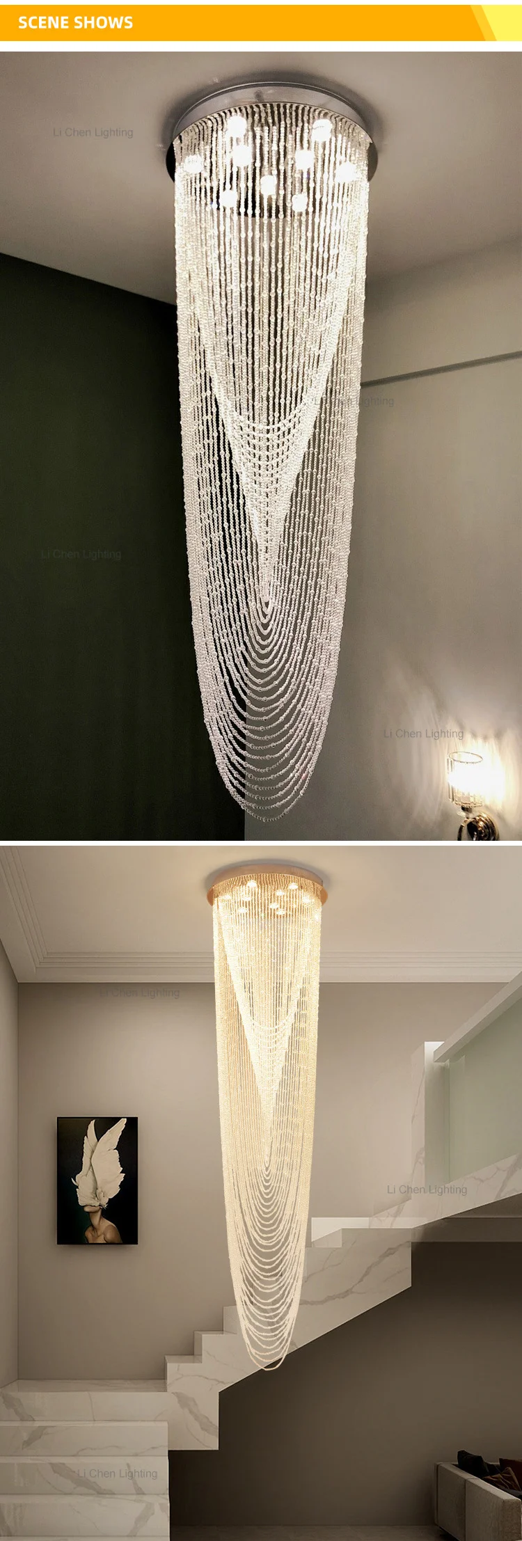 p0035 luxury style indoor decoration hotel villa staircase long led classic crystal chandelier light -3