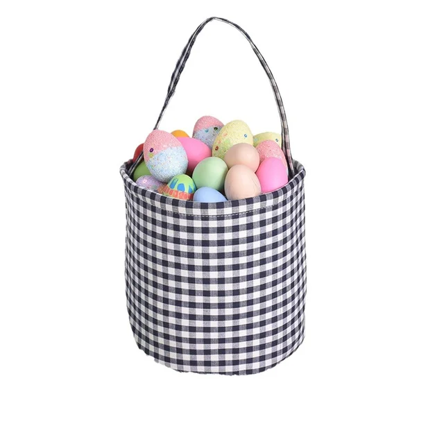 customize seersucker gingham easter basket fabric carry Easter bunny bucket new striped egg Easter basket