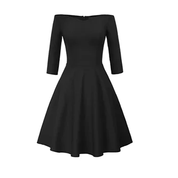 Women 50s Vintage Hepburn Retro Off Shoulder A-line Stretchy Swing Fancy Party Cocktail Dress for Party Bridesmaid Evening Event