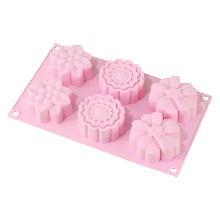 Wholesale  6 Hole Flower Shape Silicone Soap Mold custom silicone flower shape 6 Cavities cake mold For candy