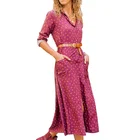 European And American Women's Amazon Hot Print Pocket Long Sleeve Plus Size Ladies Casual Dress