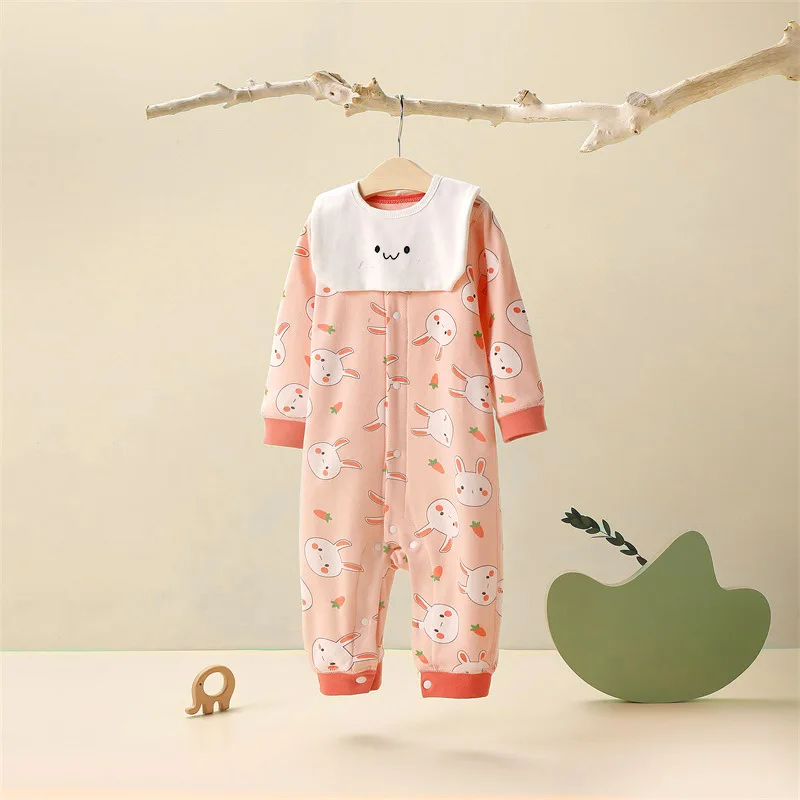 manufacturer  jumpsuit styles for newborn baby girl pattern with  rabbit 100% organic cotton baby girl coverall pajamas clothes