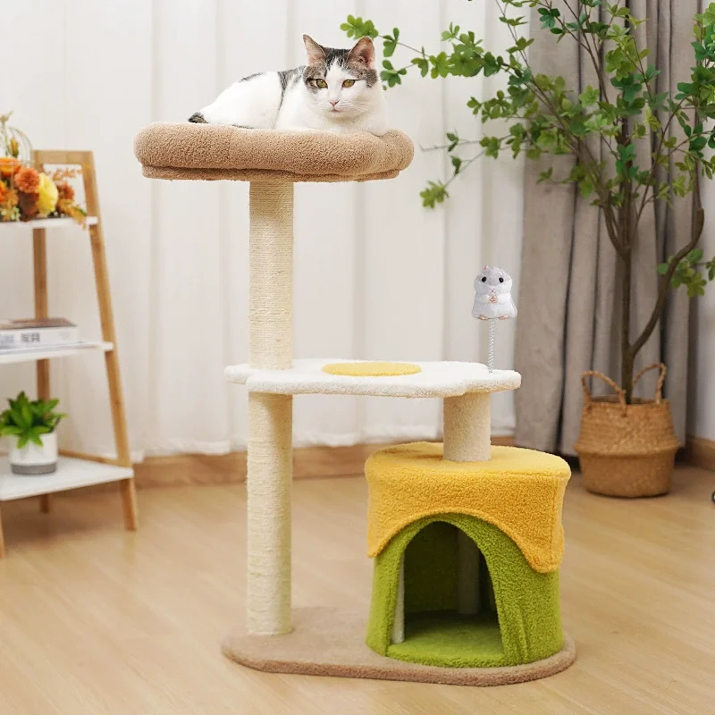 Hot Selling Fried Egg Toast Shape 2-in-1 Cat Climbing Frame Cat Bed Sisal Material Does Not Drop Crumbs Cat Toys Pet Supplies details