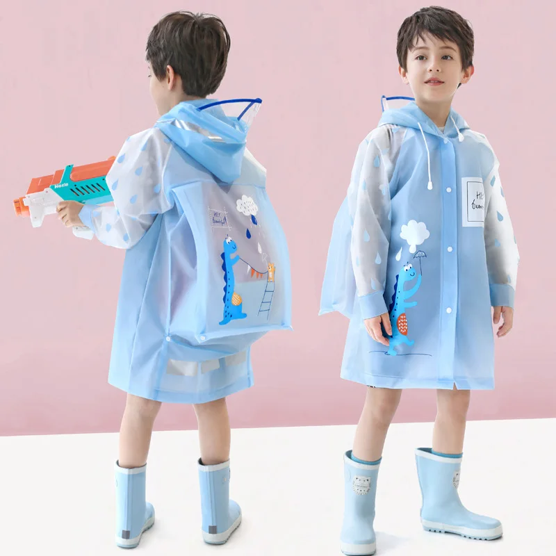 WHY446 Children Raincoat Boys And Girls Kindergarten Cartoon Transparent Poncho Cute Dinosaur Raincoat