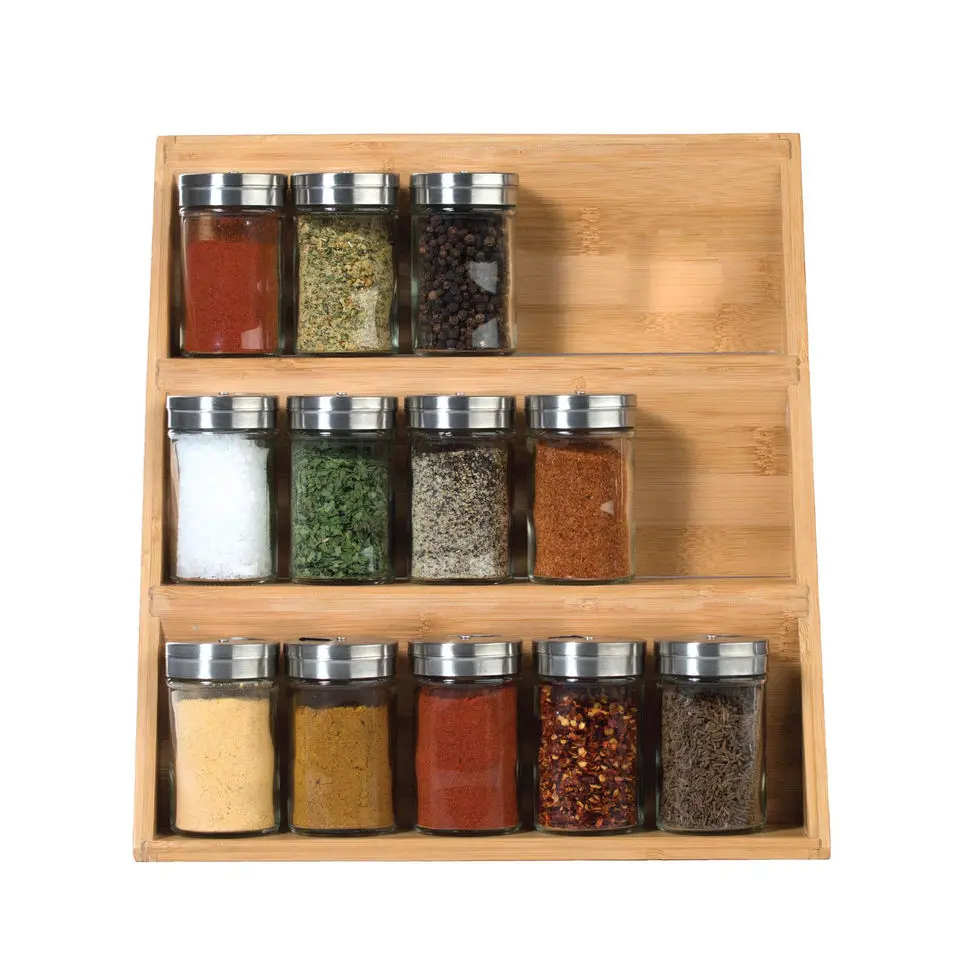 Custom 3 Layers Stackable Bamboo Wooden Seasoning Organizer Large Capacity Environmentally 