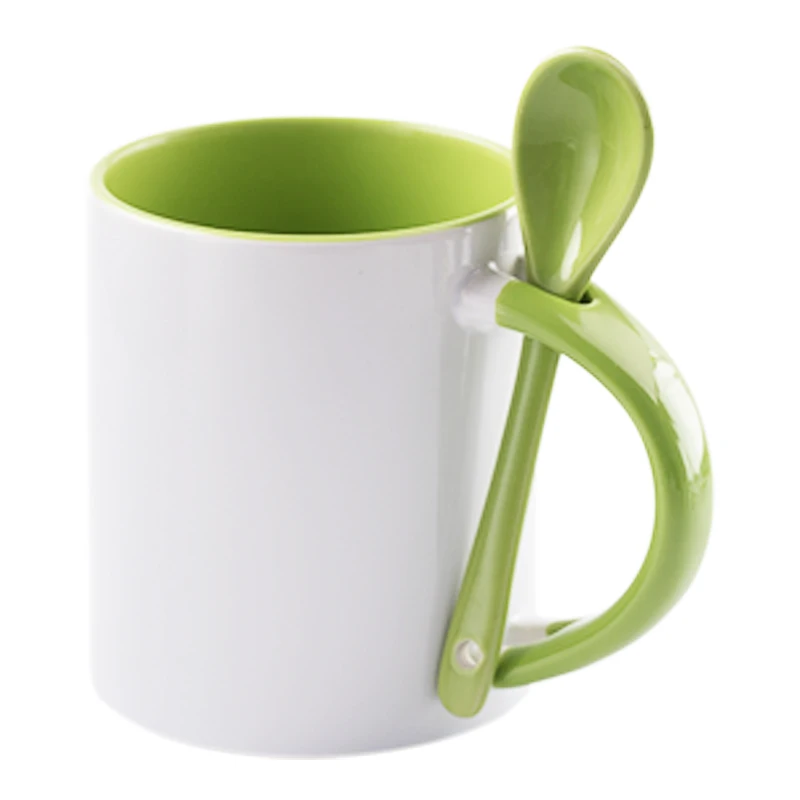 Factory Wholesale 11oz 330ml Custom Pink Yellow Green Sublimation Mug With Spoon