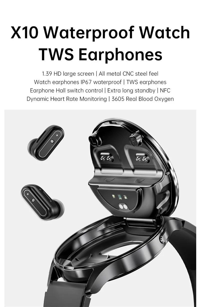 X10 2 in 1 Smart Watch with TWS Earbuds NFC IP67 Waterproof Fitness Tracker 1.39" HD Touchscreen Heart Rate SpO2 Monitor Sport Smartwatch for Men (1).jpg