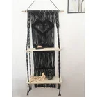 Decoration Pink Amazon Home Decoration 2 Layers Pink Wood Slab Black Macrame Shelf