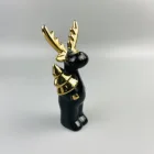 Gold Christmas Tree Hand Low MOQ Black Porcelain Standing Deer With Gold Christmas Tree In Hand