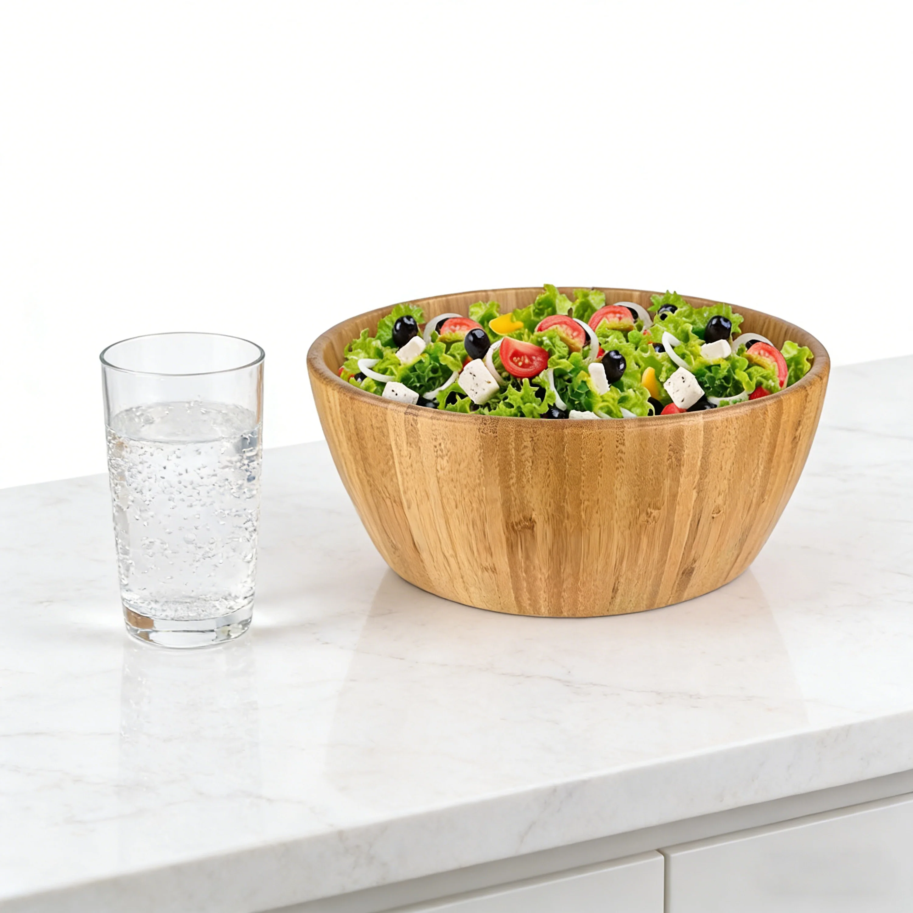 product bamboo salad bowl large round wooden serving bowl for salad fruit popcorn snacks mixing bowl for kitchen rustic farmhouse decor-4