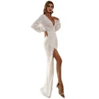 Evening Summer Embellished Deep V Neck Sequin Dresses Women Lady Elegant Bodycon Sexy Evening Party Dress