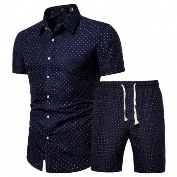 2021 Fashion Chinese Style Men's Short-Sleeved Shirt Two Piece Printed Summer Shirt Shorts Two Piece Set For Men
