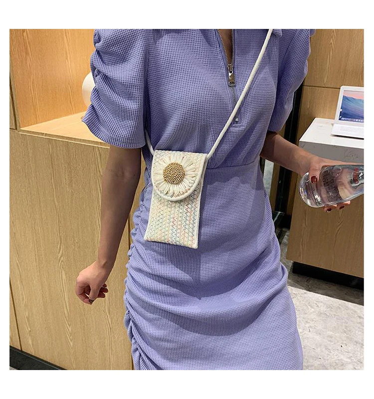 Mini fashion yong lady's crossbody bag causal shopping shoulder bag Exquisite straw phone bag