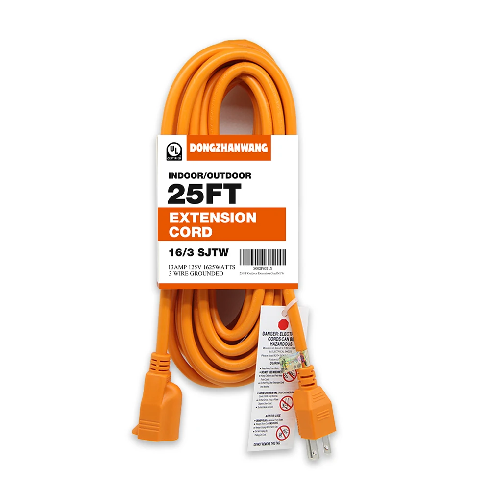 sjtw 16awg 25ft orange lighted triple outlet extension cord