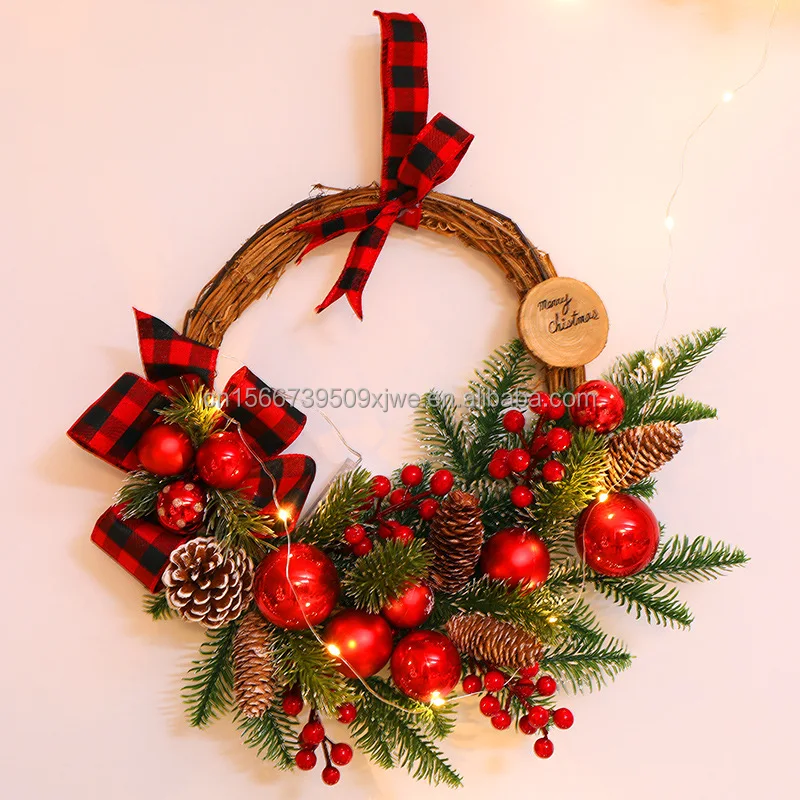 product 2025 online hot sale led lights decorated with copper wire 4pcs set of christmas wreath and garland for festive decorations-6